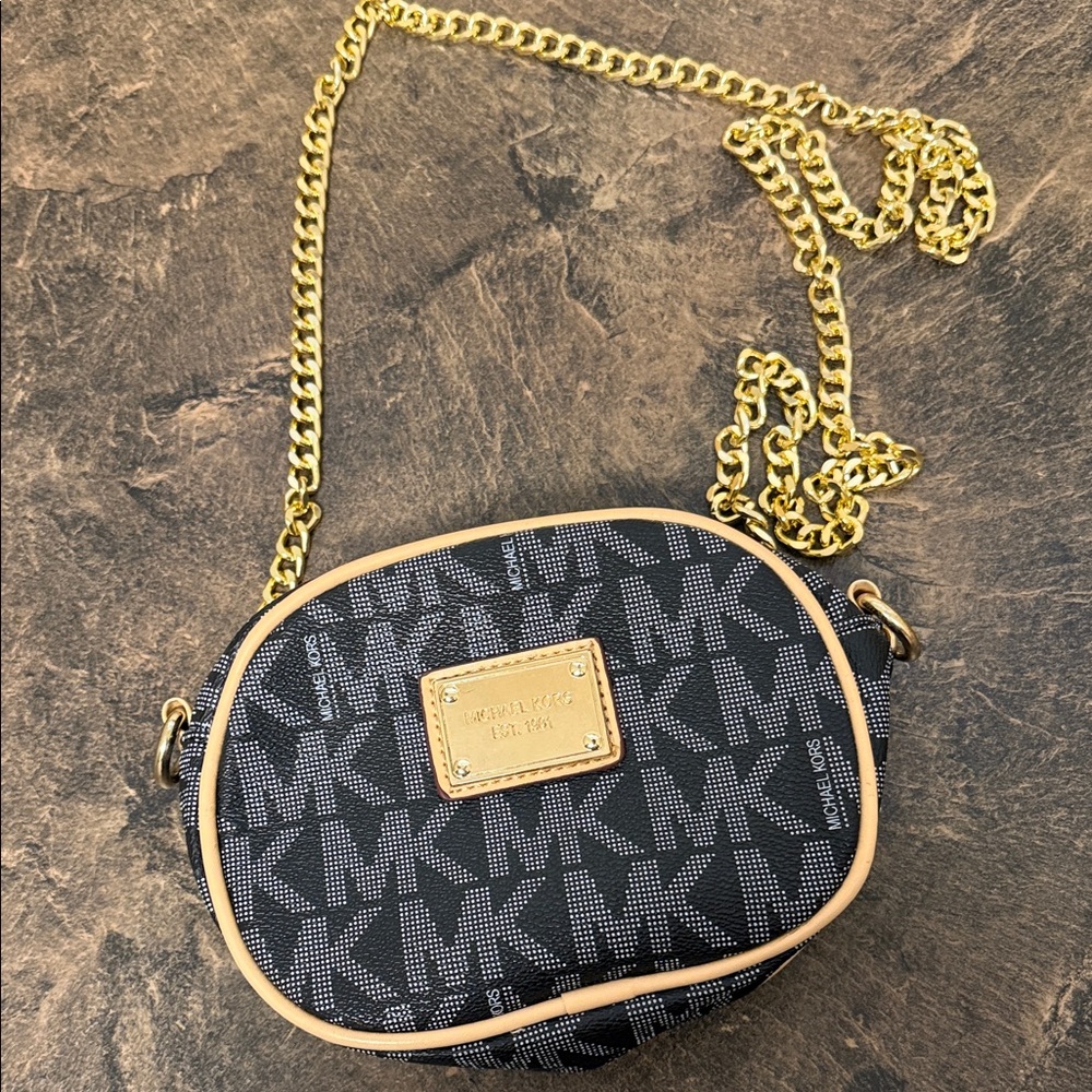 Michael Kors Black and Gold Logo Crossbody